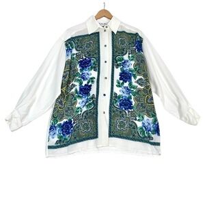 Mon Cheri Women's Size 8 White Paisley Floral Button Up Shirt